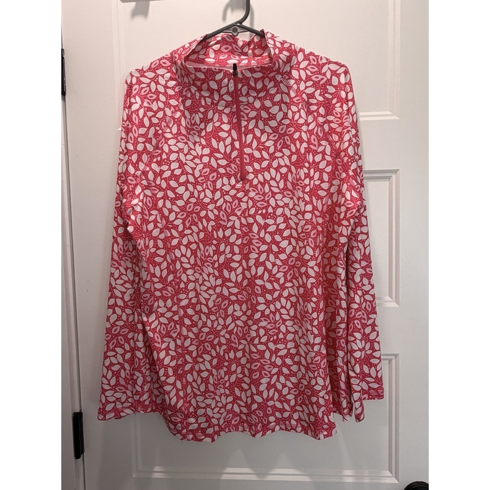 Women's XXL Quarter-Zip Performance Pullover - Pink Leaf Print